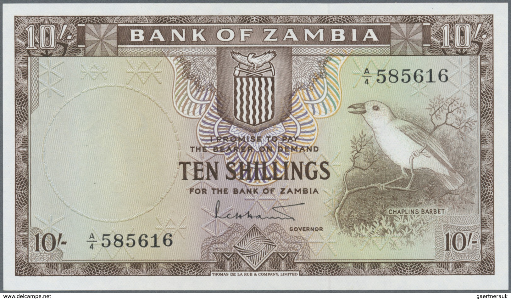 Zambia / Sambia: 10 Shillings ND(1964), P.1 In Perfect UNC Condition - Zambie