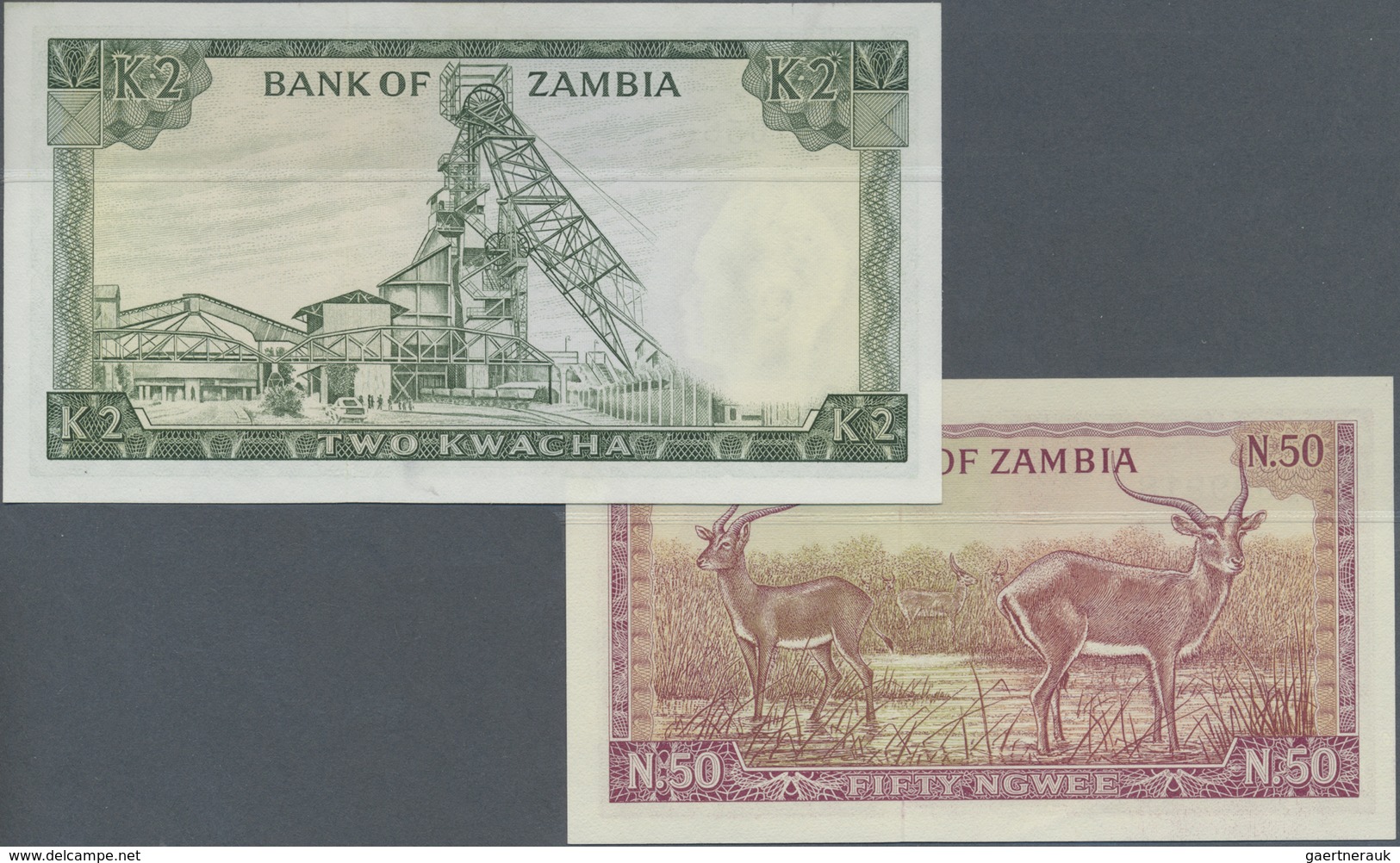 Zambia / Sambia: Pair With 50 Ngwee ND(1968 P.4 And 2 Kwacha ND(1969) P.11c, Both In Perfect UNC Con - Zambia