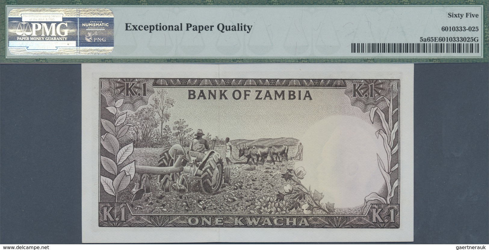 Zambia / Sambia: 1 Kwacha ND(1968) P. 5a With Low Serial Number #000036, Condition: PMG Graded 65 Ge - Zambie