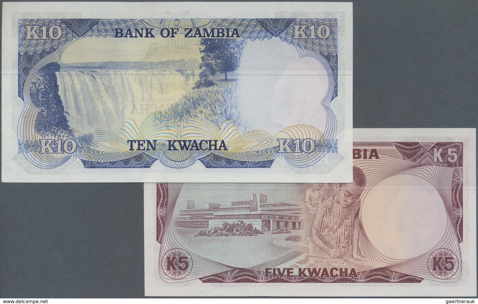 Zambia / Sambia: 5 Kwacha ND(1974-76) P.21 In UNC And 10 Kwacha ND(1974) P.17 In AUNC With Tiny Dint - Zambia