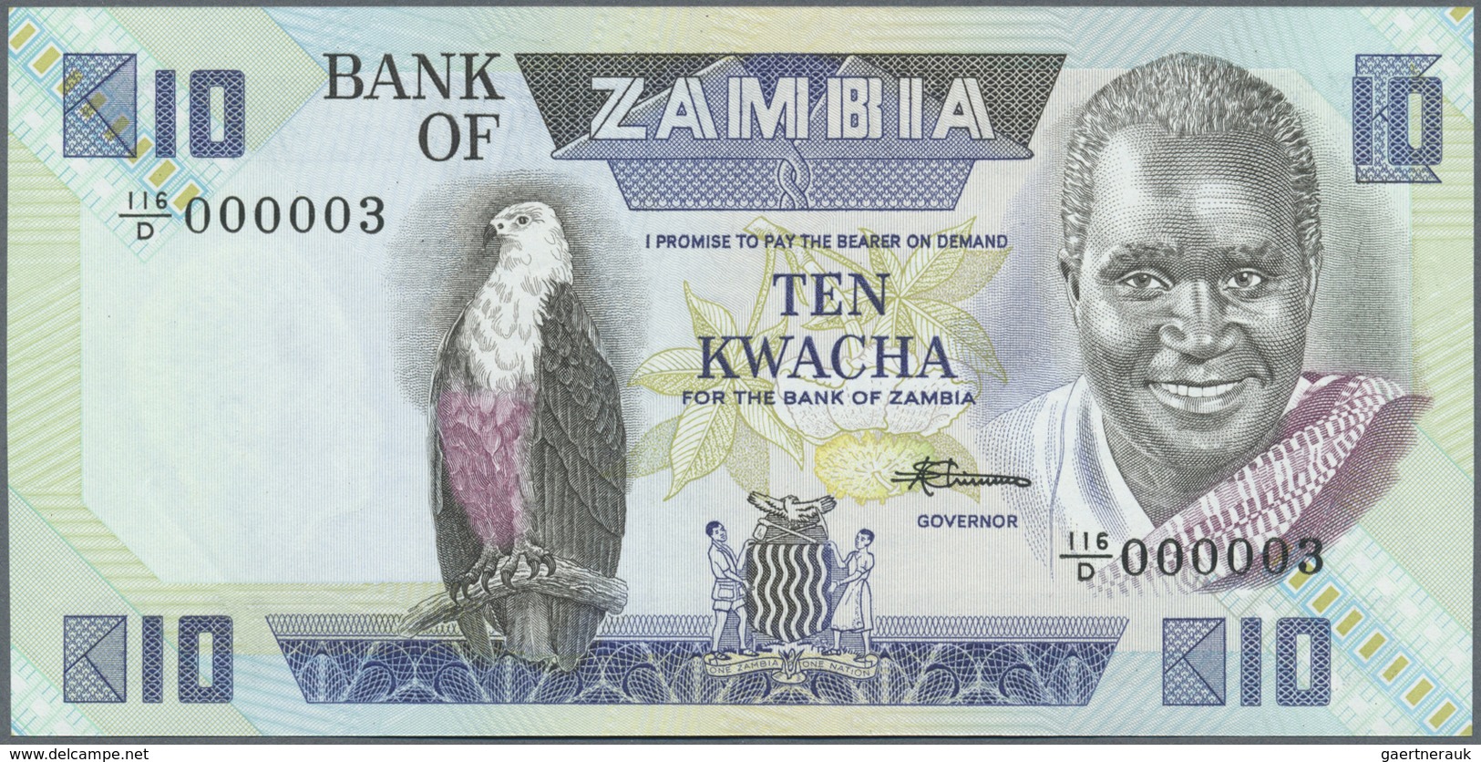 Zambia / Sambia: Set Of 2 CONSECUTIVE Notes 10 Kwacha ND(1980-88) P. 26 With Interesting Low Serial - Zambie