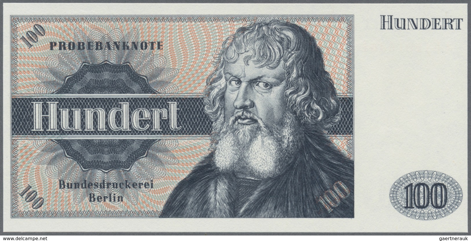Testbanknoten: Germany: Bundesdruckerei Test Note "100 Units" With Portrait "Holzschuher", Intaglio - Specimen