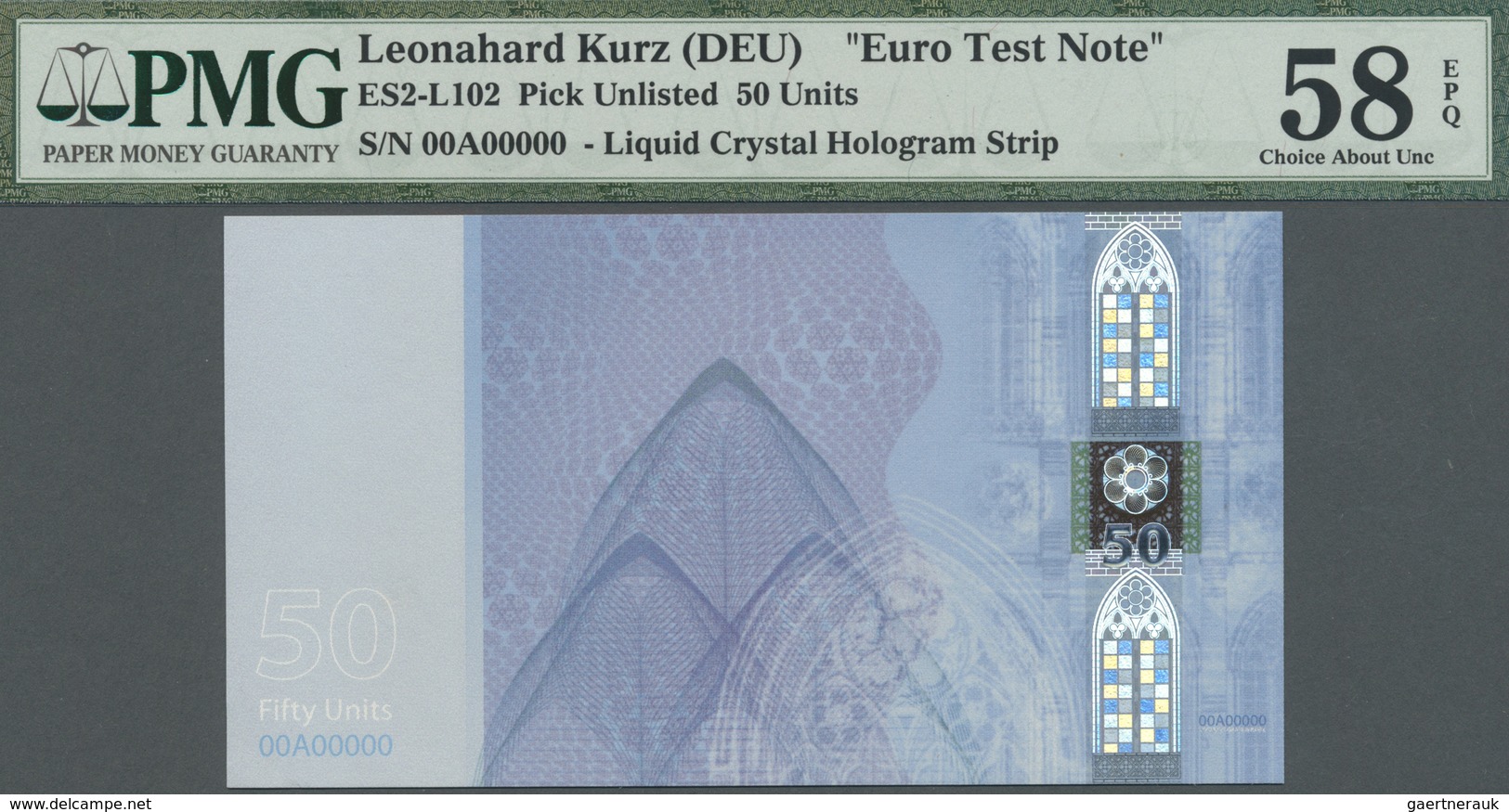 Testbanknoten: Rare Test Note Which Was Produced By KURZ In Advance To The Issuance Of The "EURO 1" - Specimen