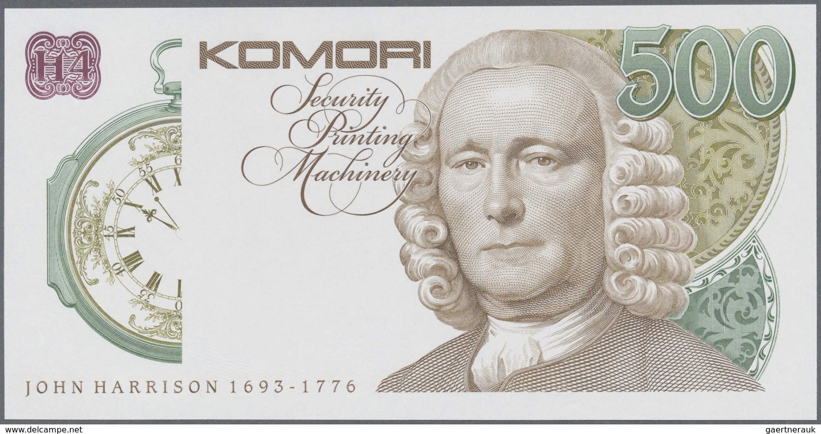 Testbanknoten: Japan / GB: Test Note KOMORI Currency Technology Uniface Intaglio Specimen With Portr - Specimen