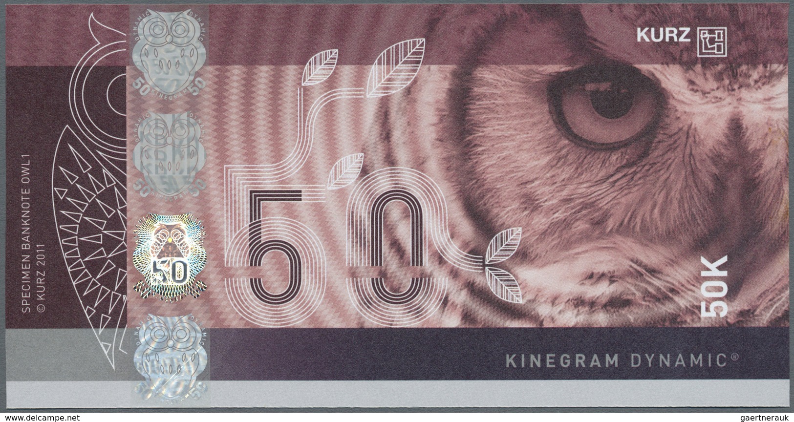 Testbanknoten: Test Note Leonhard Kurz Portrait "Owl 50 K" Offset Printed, Dated 2011, Featuring The - Specimen