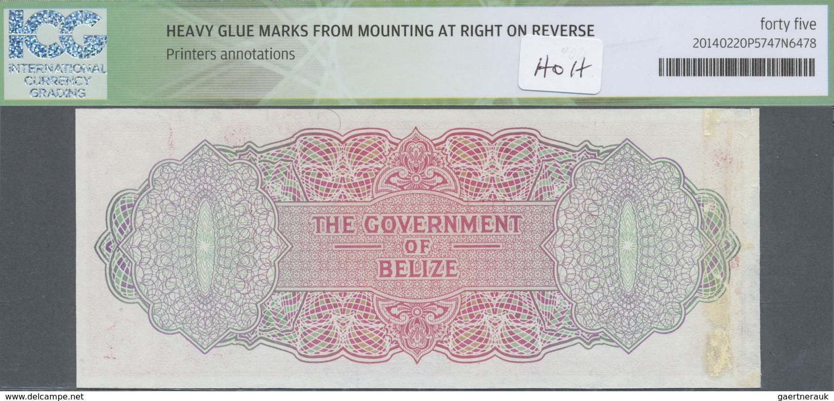 Belize: 5 Dollars ND(1975) Specimen Proof P. 35sp, ICG Graded 45* XF. - Belize