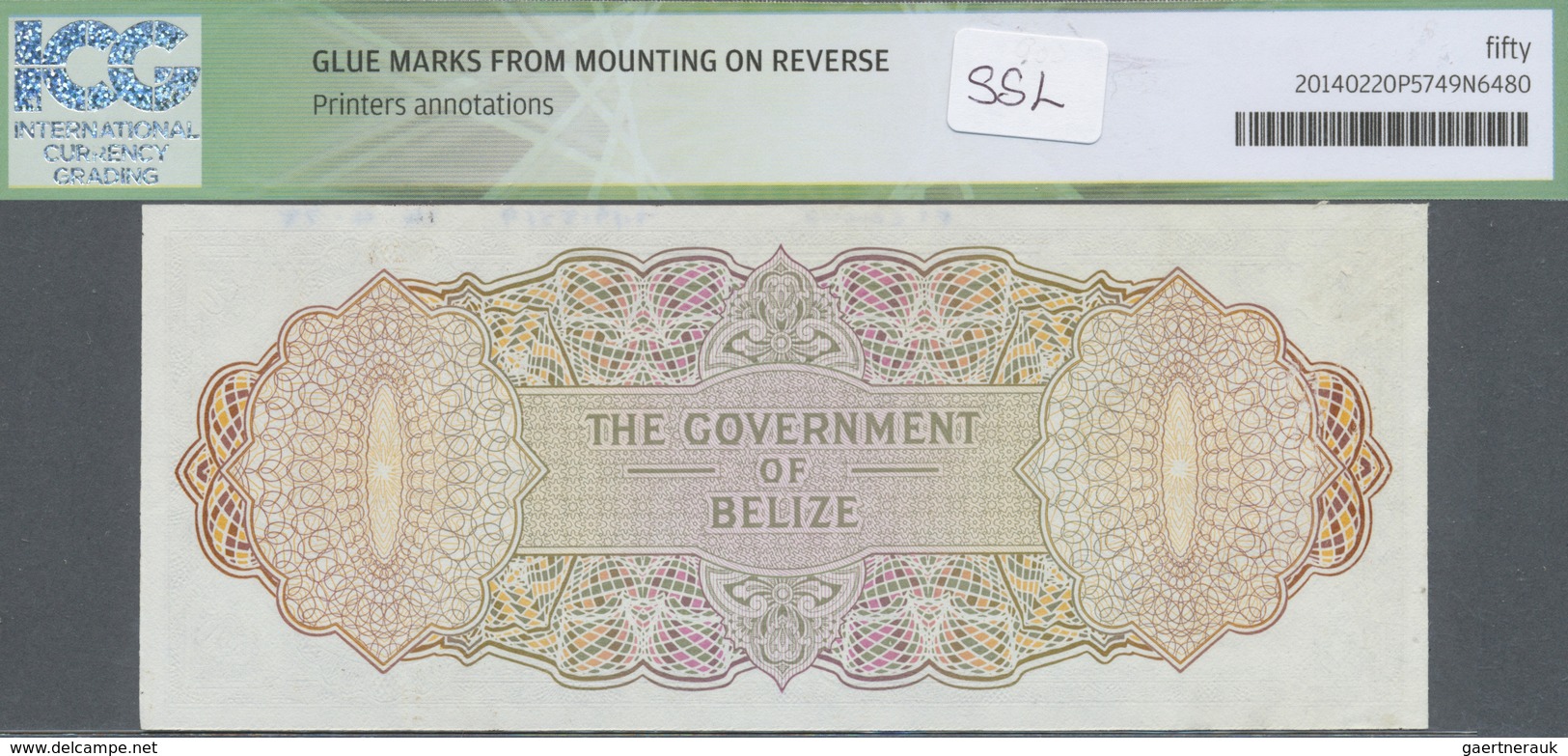 Belize: 20 Dollars ND(1975) Specimen Proof P. 37sp, ICG Graded 50* EF/AU. - Belize