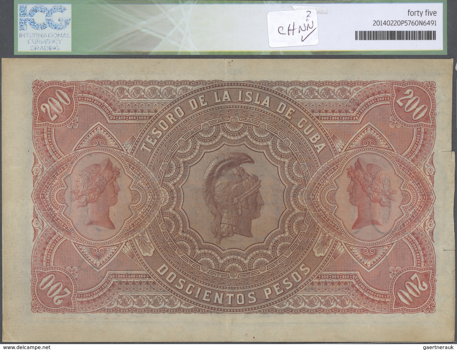 Cuba: 200 Pesos 1891 P. 44b, ICG Graded 45 XF. - Cuba