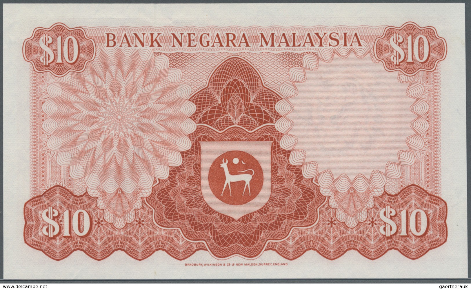 Malaysia: Very Rare Proof Print Of 10 Ringgit ND(1976 & 1981) P. 15p, Printed W/o Serial Numbers, Wi - Malaysia