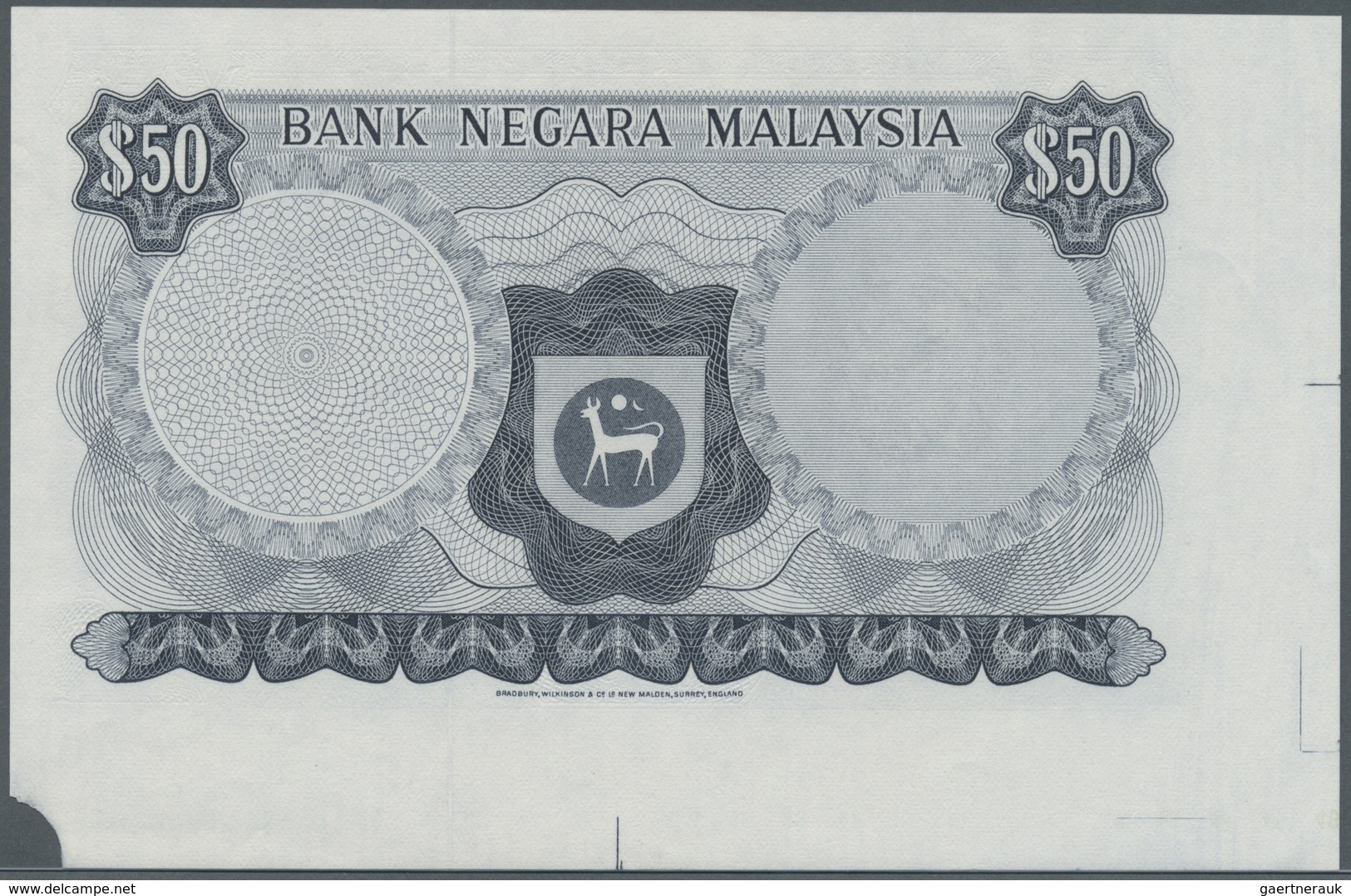 Malaysia: Very Rare Proof Print Of 50 Ringgit ND(1976 & 1981) P. 16p, Printed Without Serial Numbers - Malesia