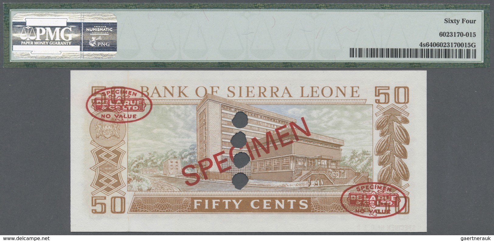 Sierra Leone: 50 Cents ND(1979-84) TDLR Specimen, P.4s With 4 Larger Cancellation Holes At Center An - Sierra Leone