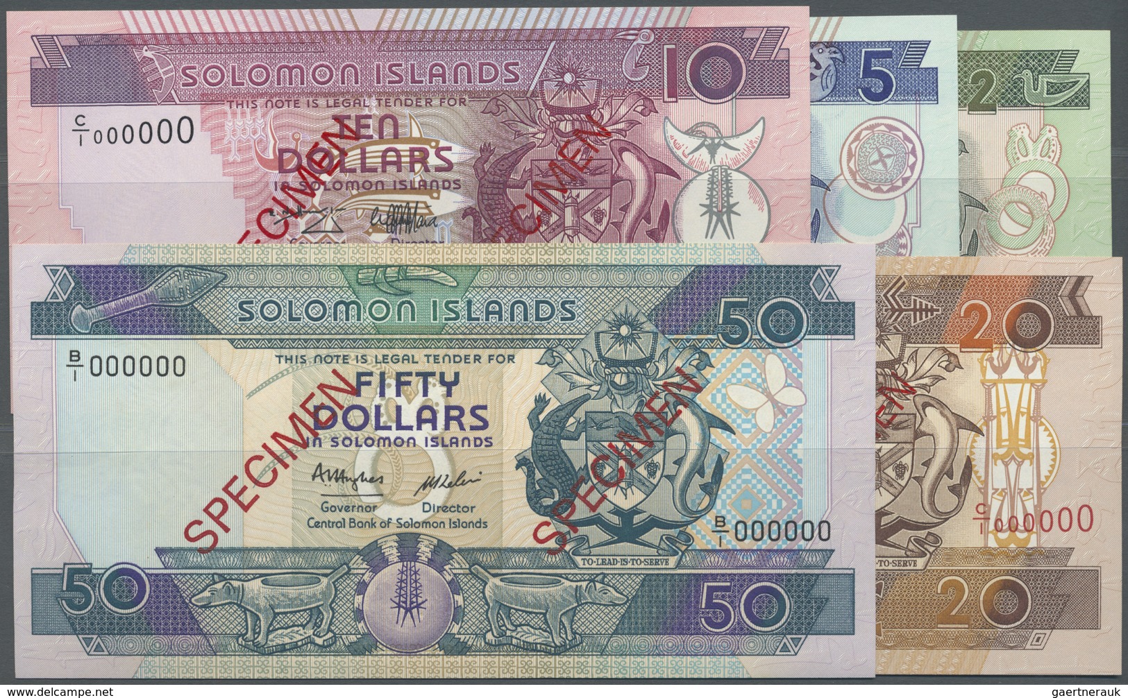 Solomon Islands: Complete Set Of 5 Pcs From 2 To 50 Dollars ND P. 18s-22s All Specimen With Zero Ser - Solomon Islands