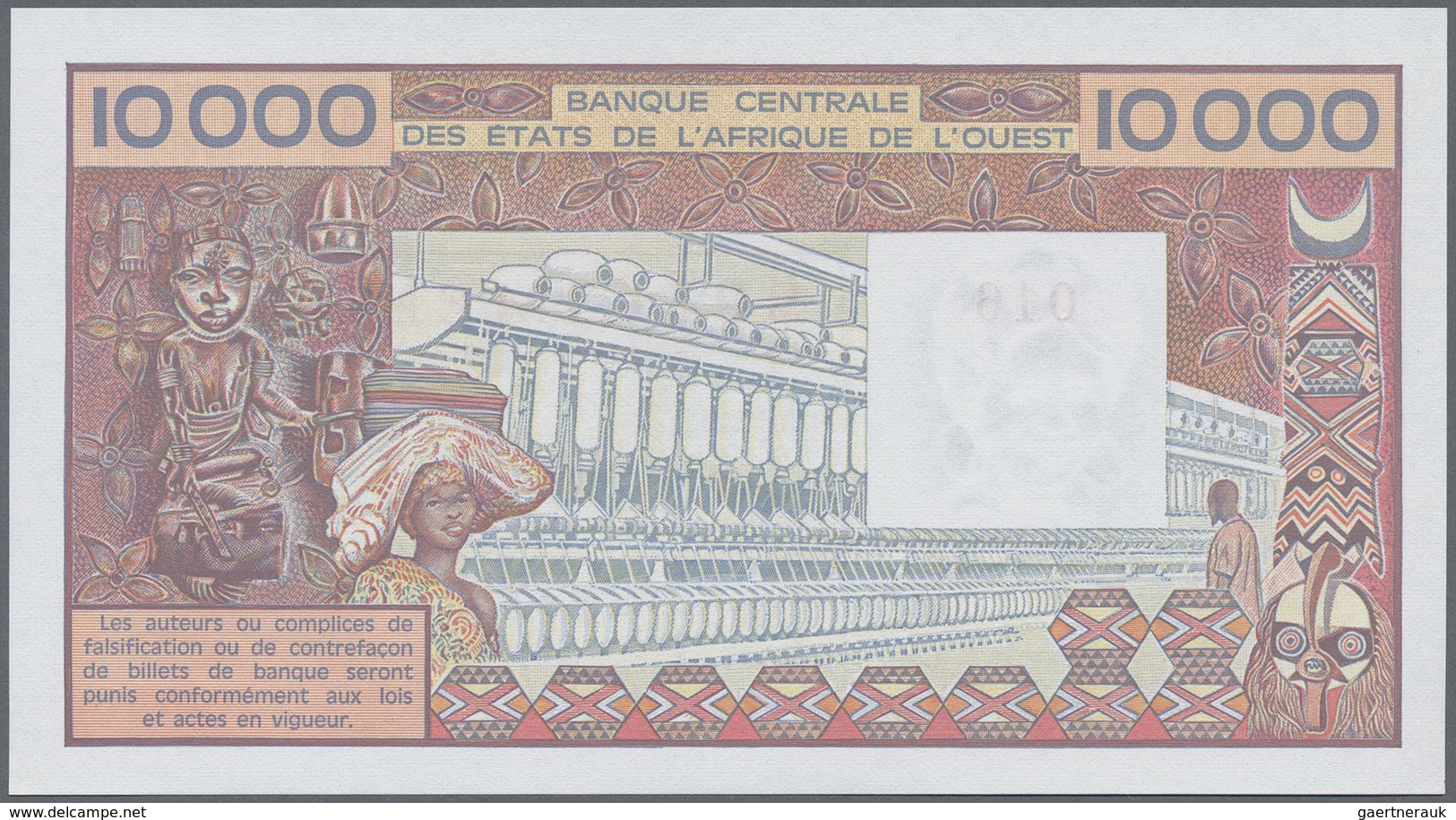 Togo: West African States Letter "T" For Togo 10.000 Francs ND Specimen P. 809Ks With Zero Serial Nu - Togo