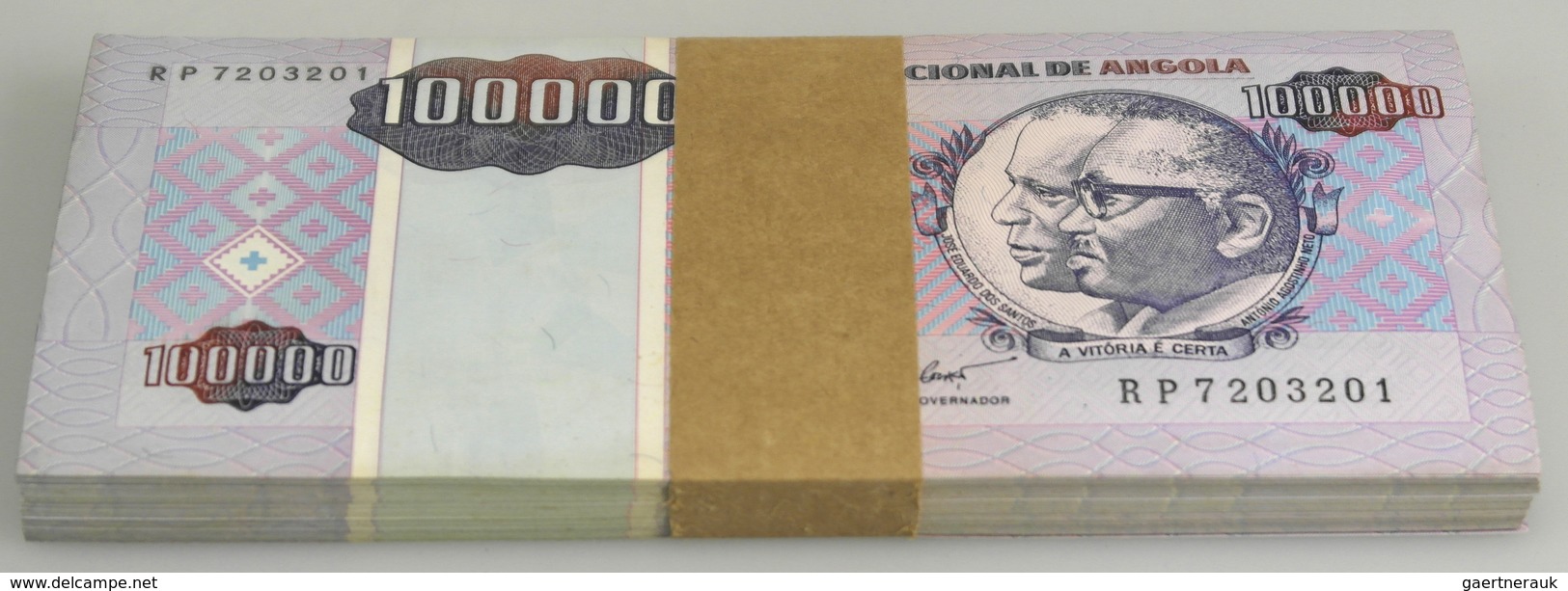 Angola: Bundle With 100 Pcs. 100.000 Kwanzas Reajustados With Running Serial Numbers, P. 139 In AUNC - Angola