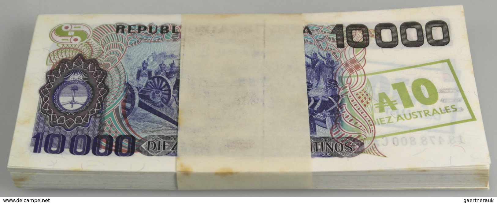 Argentina / Argentinien: Bundle With 100 Pcs. 10 Australes Ovpt. On 10.000 Pesos Argentinos ND(1985) - Argentine