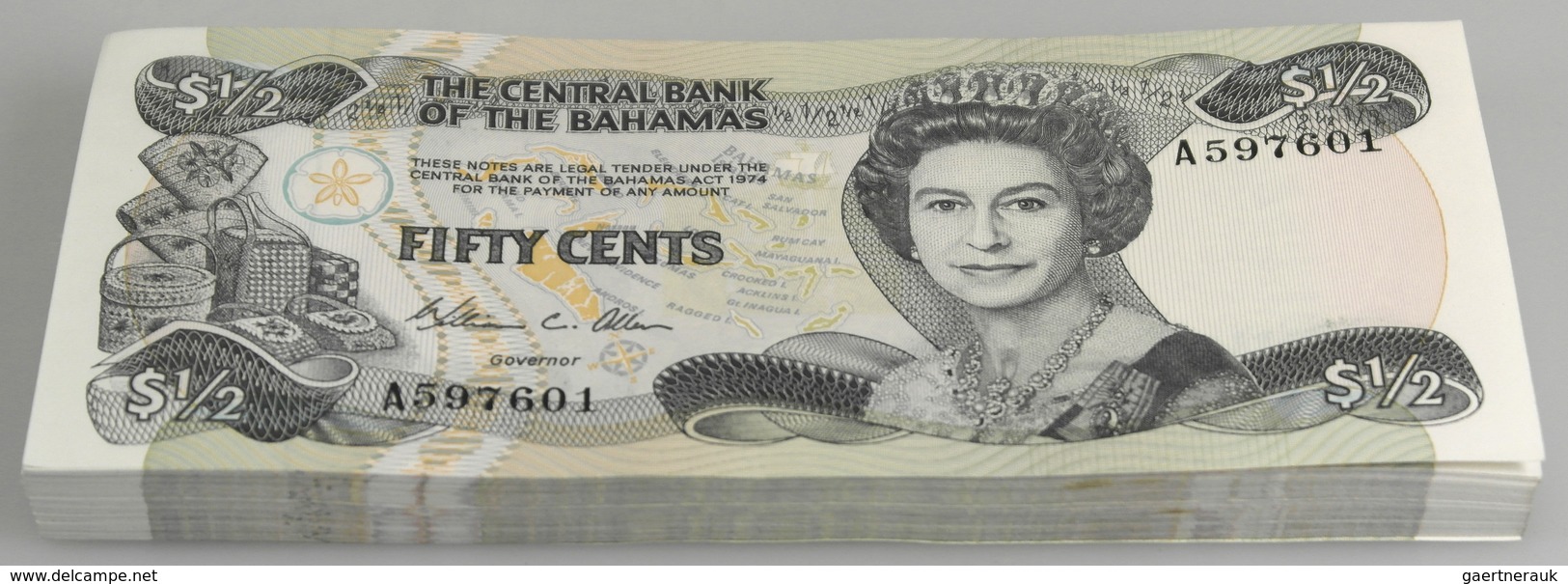 Bahamas: Bundle With 100 Pcs. 50 Cents ND(1986) With Running Serial Numbers, P. 42 In UNC Condition. - Bahamas