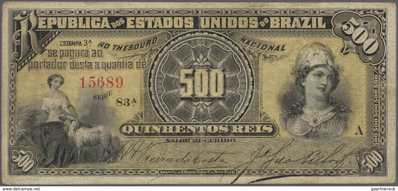 Brazil / Brasilien: Large Lot Of About 750 Banknotes Containing For Example 3x 500 Reis P. 1d, 20 Re - Brésil