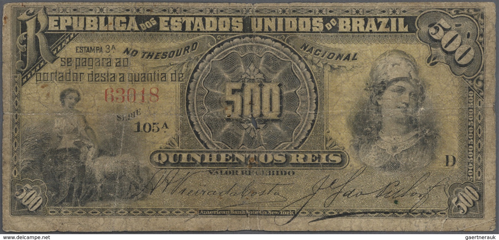 Brazil / Brasilien: Large Lot Of About 750 Banknotes Containing For Example 3x 500 Reis P. 1d, 20 Re - Brazil