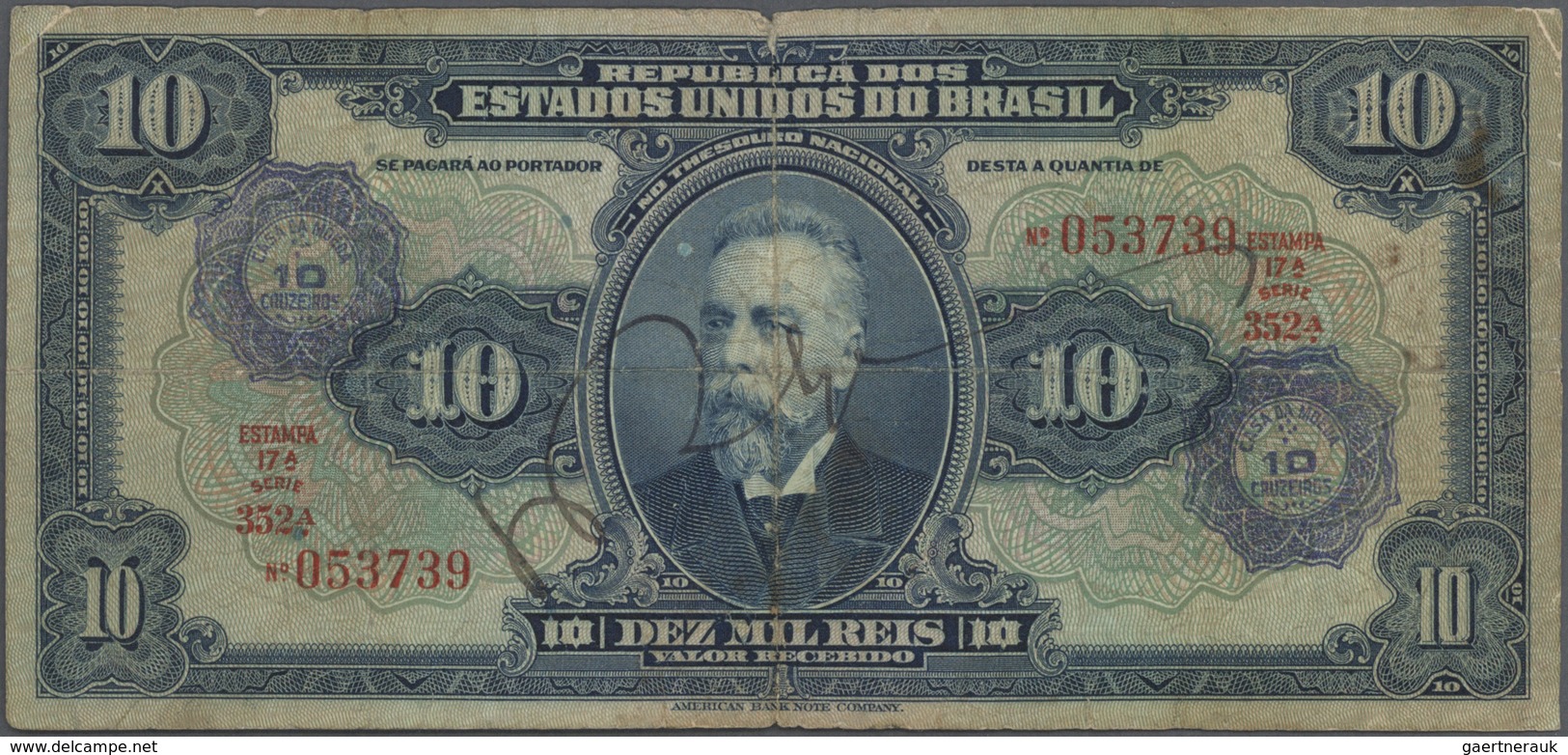 Brazil / Brasilien: large lot of about 750 banknotes containing for example 3x 500 Reis P. 1d, 20 Re