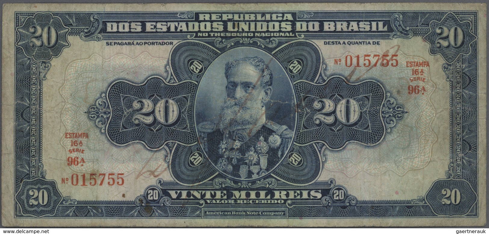 Brazil / Brasilien: large lot of about 750 banknotes containing for example 3x 500 Reis P. 1d, 20 Re