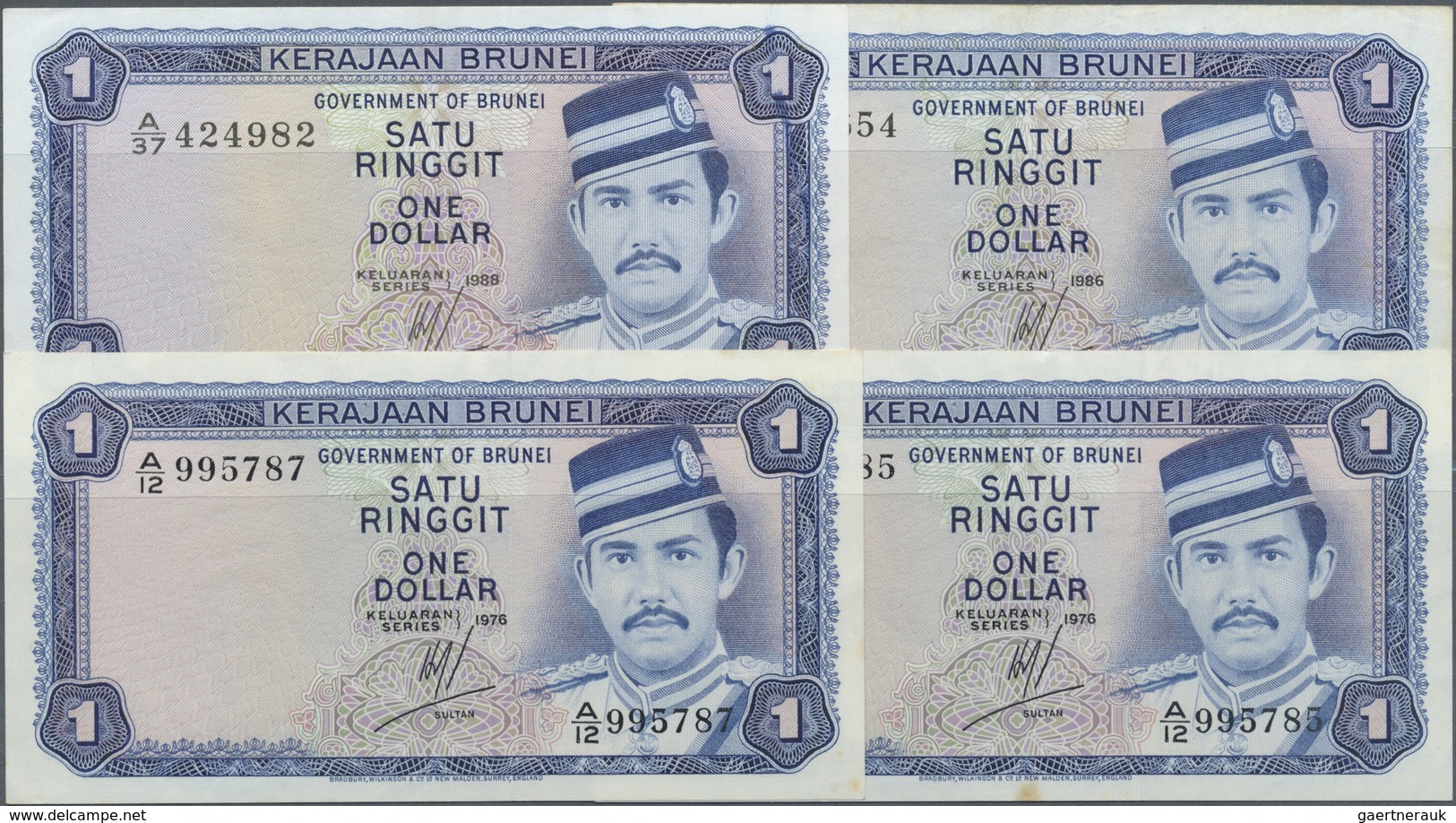 Brunei: Set With 52 Banknotes 1 Ringgit 1976-1988, P.6a-d In F To VF Condition (52 Pcs.) - Brunei
