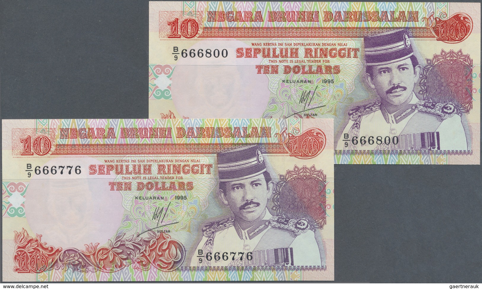 Brunei: Set With 25 Banknotes 10 Ringgit 1995, P.15 With Consecuticve Serial Numbers From 666776 To - Brunei