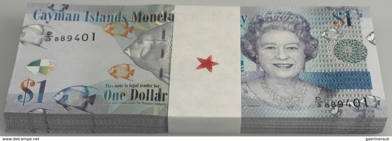 Cayman Islands: Bundle With 100 Pcs. 1 Dollar 2010 With Prefix D/3, P.38c With Running Serial Number - Iles Cayman