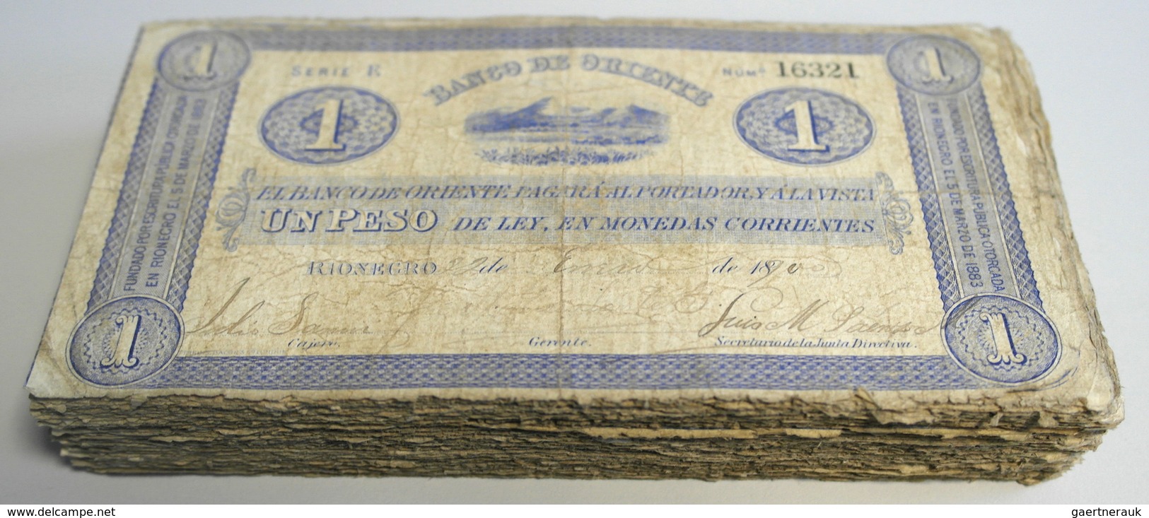 Colombia / Kolumbien: Very Big Bundle Of 182 Banknotes 1 Peso 1890 "Banco De Oriente" P. S697, All I - Colombia