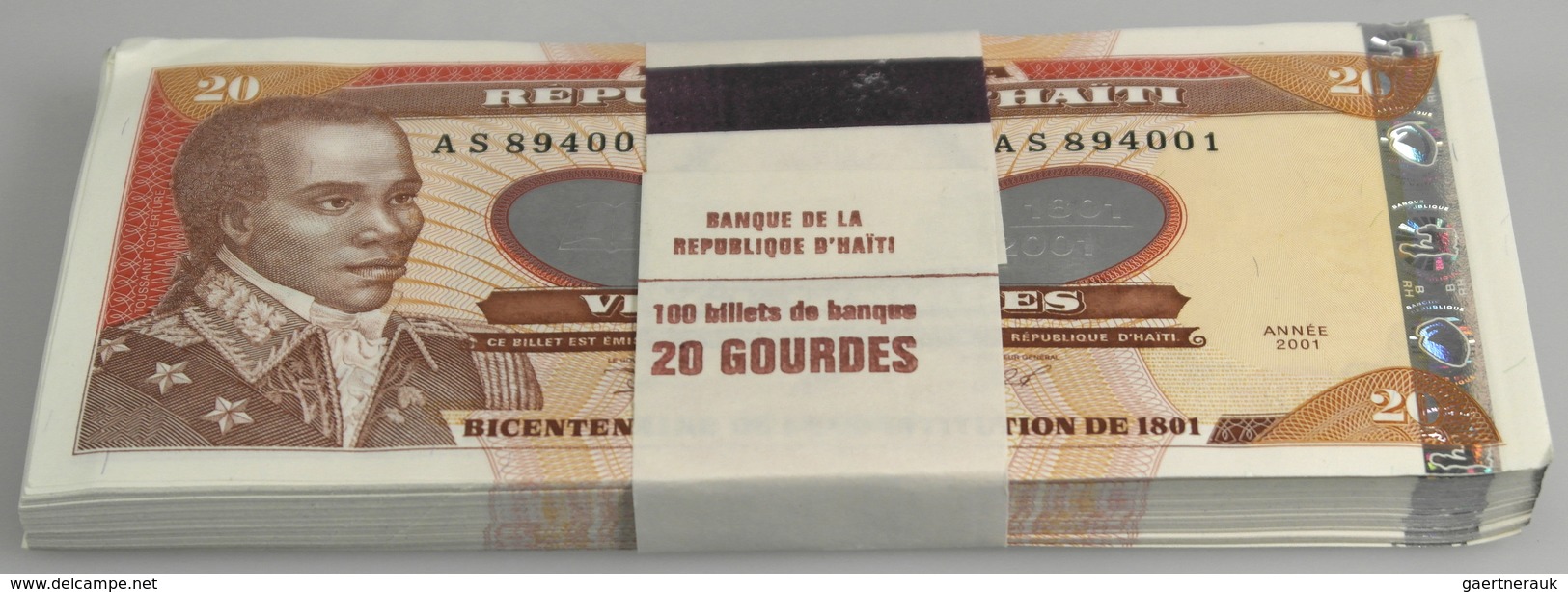 Haiti: Bundle With 100 Pcs. 20 Gourdes 2001, P.271A With Running Serial Numbers In XF To UNC Conditi - Haiti