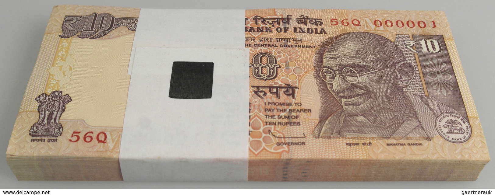 India / Indien: Original Consecutive Bundle Of 100 Pcs 10 Rupees 2013 P. 102 Starting With Serial #5 - India