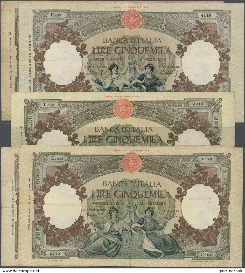 Italy / Italien: Set Of 5 Notes 5000 Lire Different Dates Containing 1949, 1953, 1956, 1960, 1961, P - Autres & Non Classés