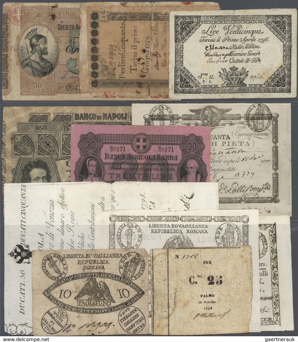 Italy / Italien: Large Set Of 86 Notes From Early Italian States (Pick S) Containing 50 Lire 1754 P. - Other & Unclassified