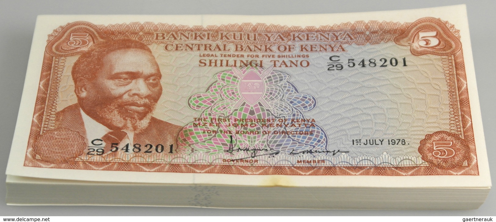 Kenya / Kenia: Bundle With 100 Pcs. 5 Shillings 1978, P.15 With Running Serial Numbers In UNC Condit - Kenya