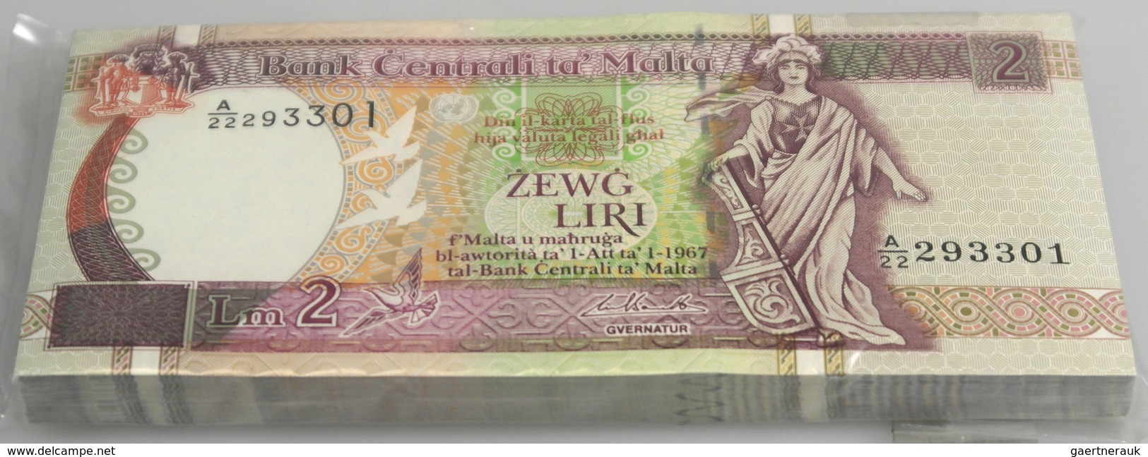 Malta: Full Bundle Of 100 Pcs 2 Liri 1994 P. 45c In UNC. (100 Pcs) - Malte