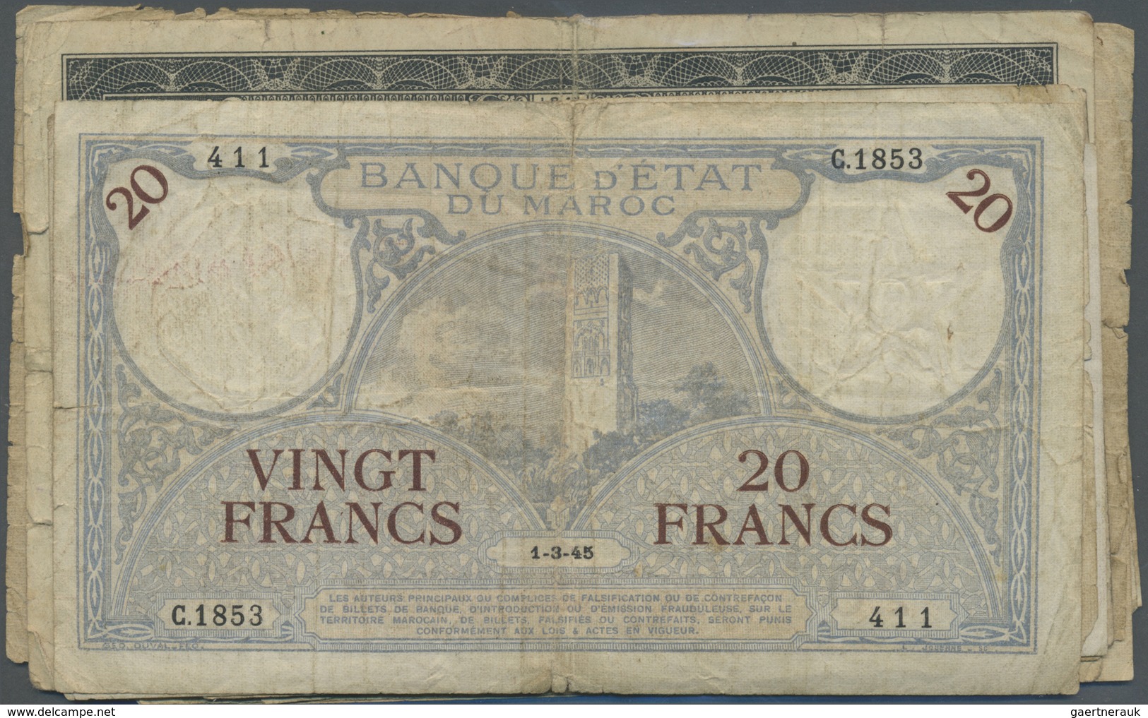 Morocco / Marokko: Set Of 20 Banknotes Containing 2x 20 Francs 1942/45 P. 18 (F- And VG), 5 Francs 1 - Maroc