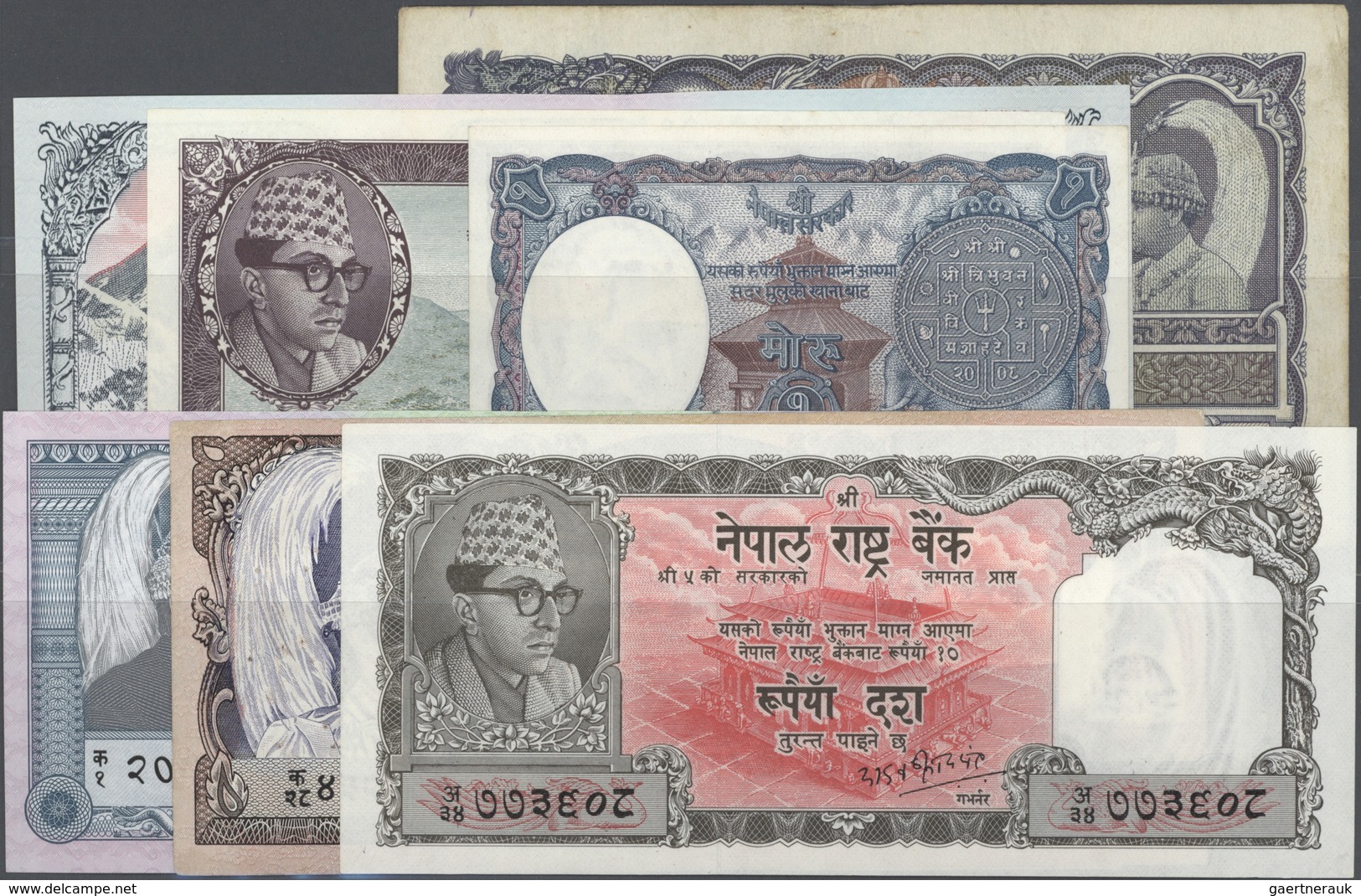 Nepal: Lot Of About 300 Banknotes Containing The Following (mostly In Multiple Numbers): P. 1,2,5,6, - Nepal