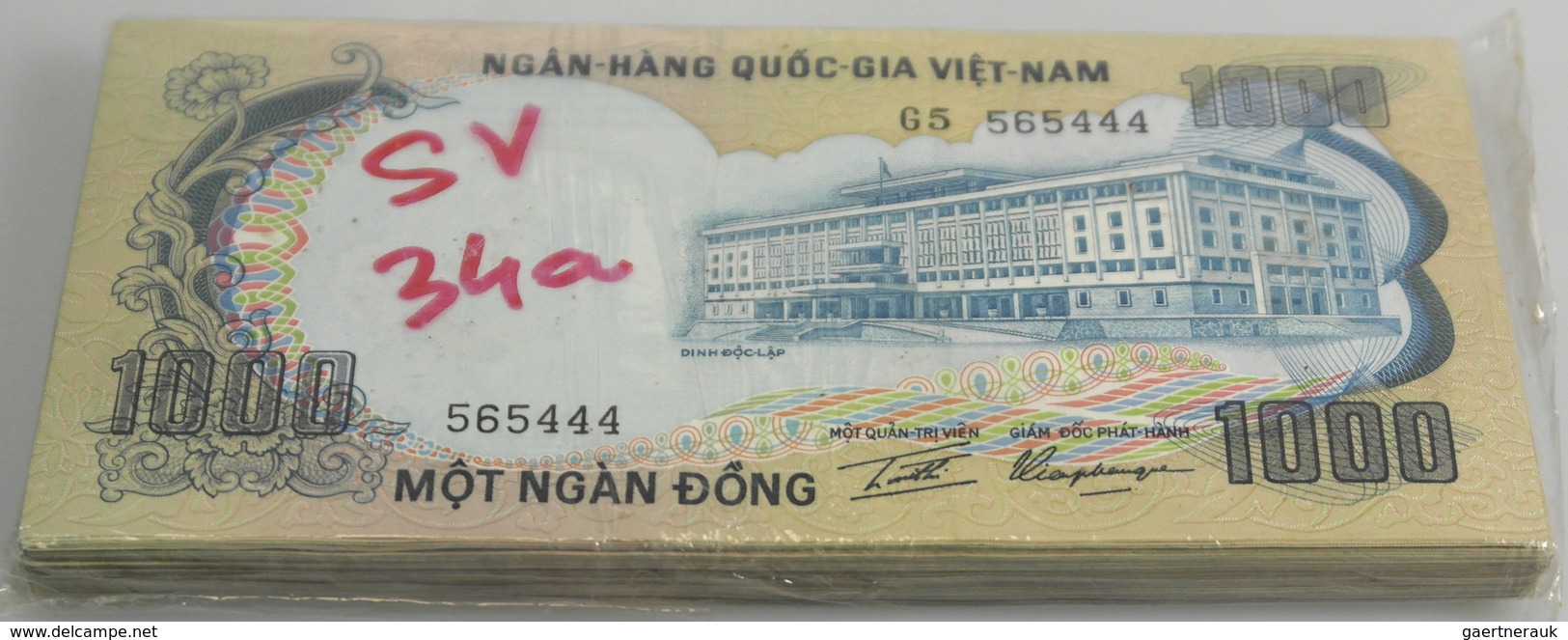 South Vietnam / Süd Vietnam: Bundle Of 100 Banknote 1000 Dong ND P. 34 In Condition: AUNC To UNC. (1 - Vietnam