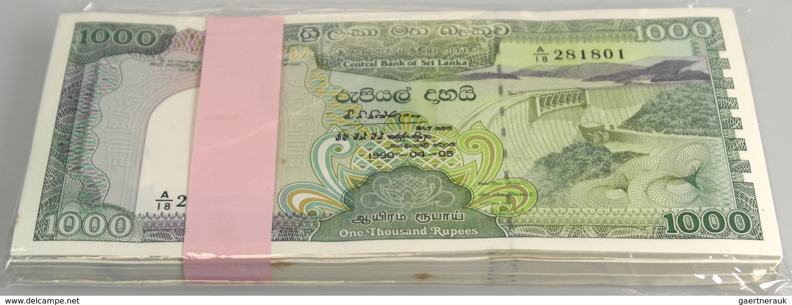 Sri Lanka: Rare Bundle Of 100 Banknotes 1000 Rupees 1990 P. 101 In Condition: UNC. (100 Pcs) - Sri Lanka