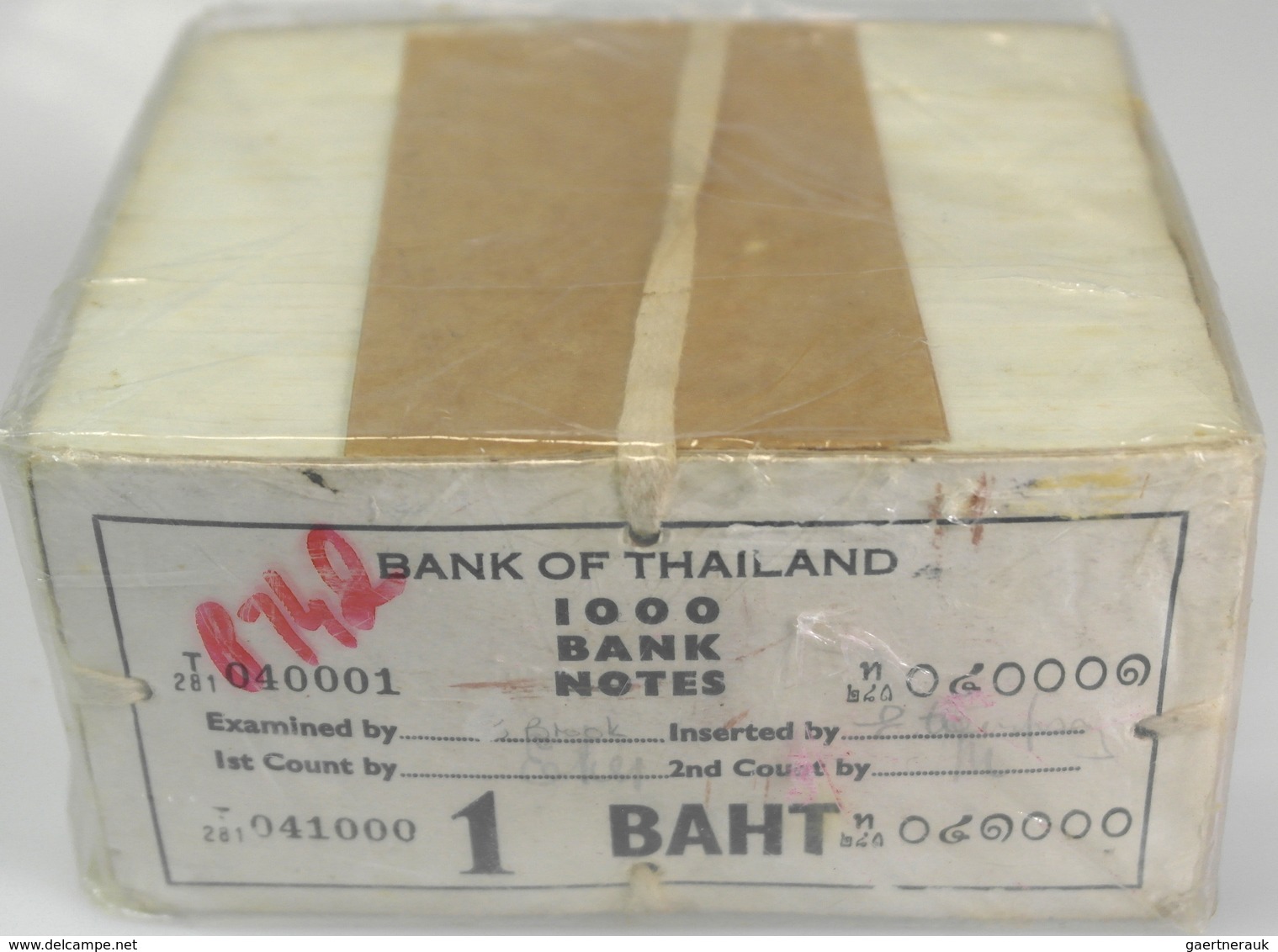 Thailand: Very Rare And Seldom Seen And Unopened Original Brick Of 1000 Pcs 1 Baht ND(1955) P. 74 Wi - Thailand