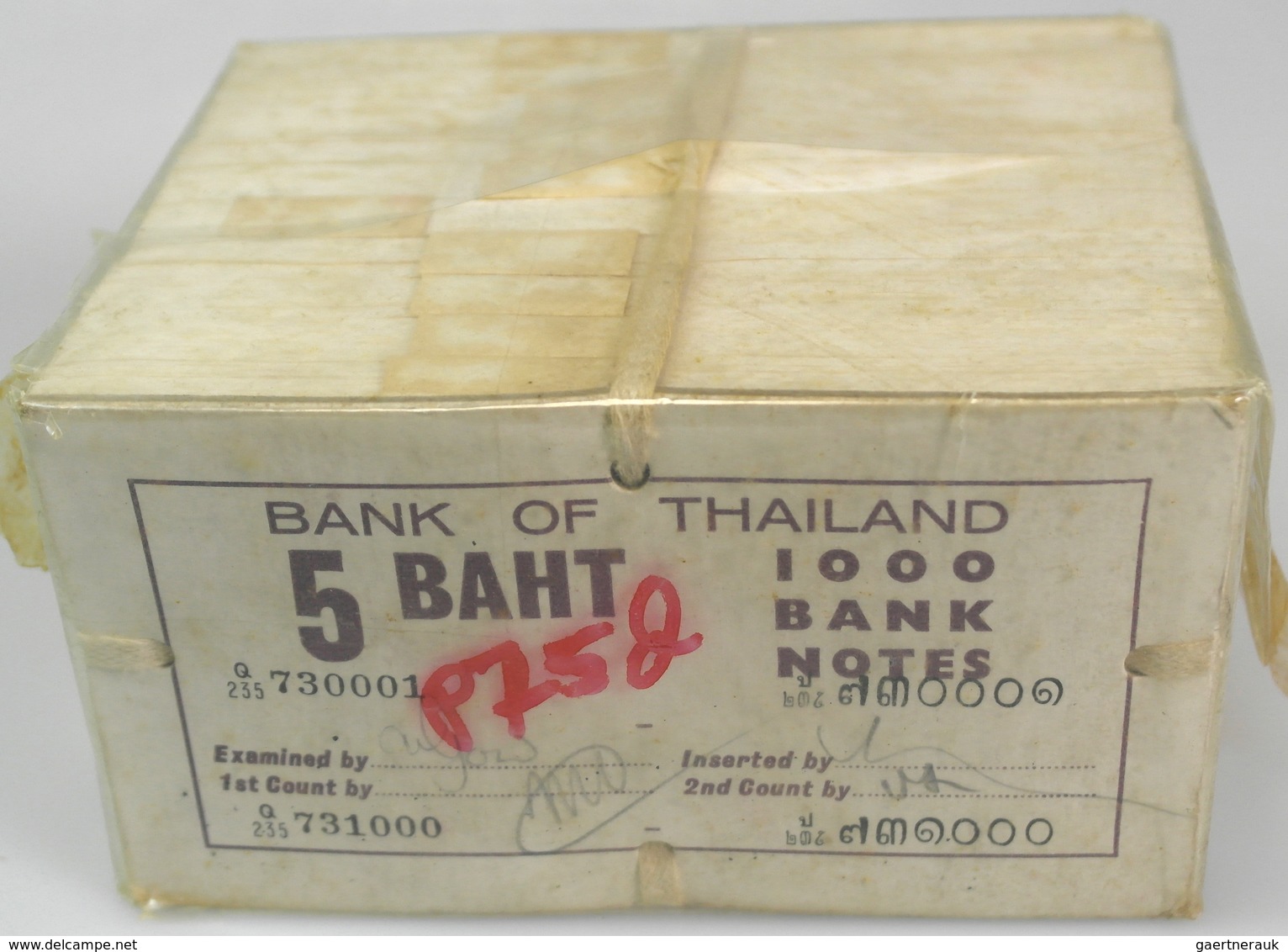 Thailand: Very Rare And Seldom Seen And Unopened Original Brick Of 1000 Pcs 5 Baht ND(1955) P. 75 Wi - Tailandia