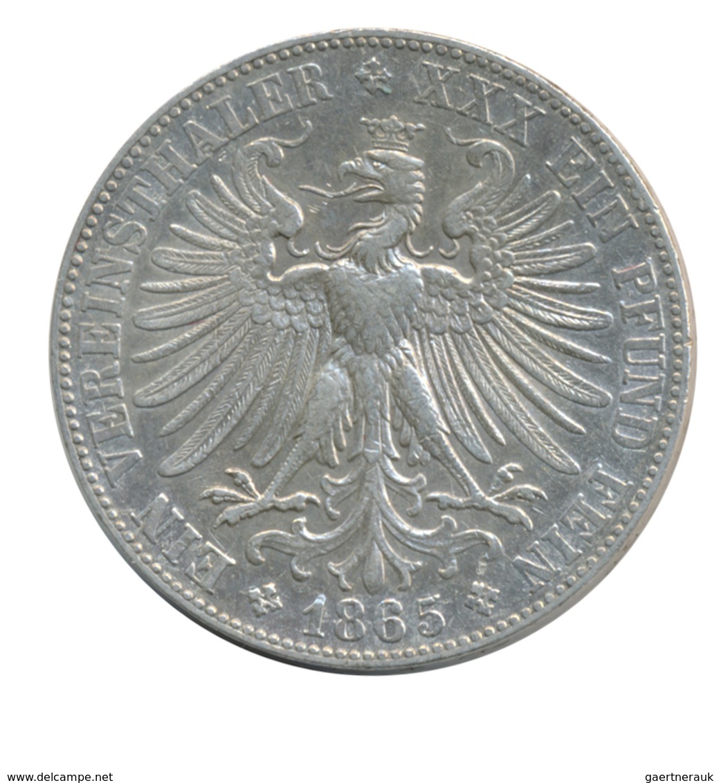 Frankfurt am Main: Lot 5 Stück; Doppeltaler 1866, Vereinstaler 1860 + 1865, Gedenktaler 1859 Schille