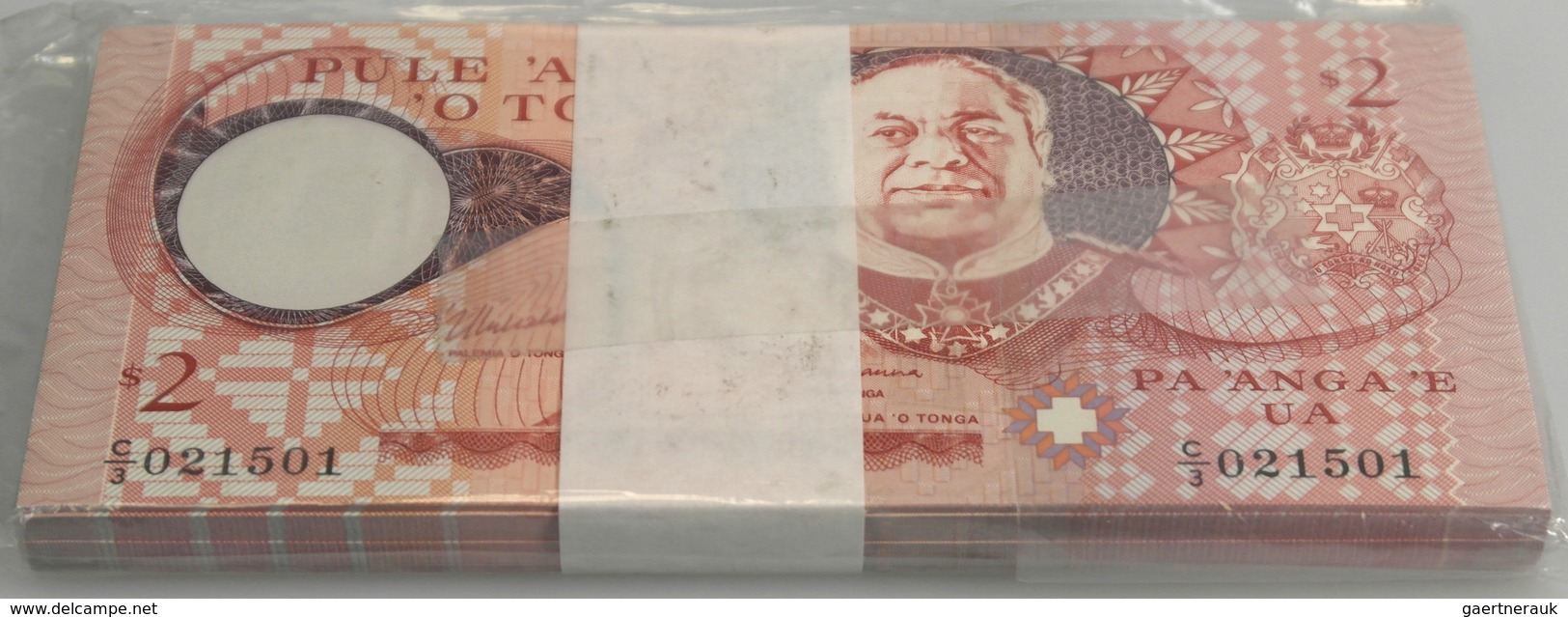 Tonga: Full Bundle Of 100 Pcs 2 Paanga ND P. 32c In UNC. (100 Pcs) - Tonga