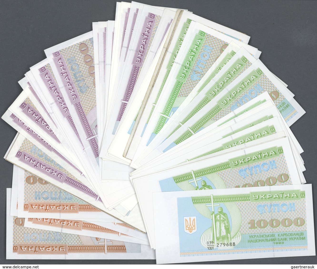 Ukraina / Ukraine: huge set with 337 Banknotes of the Ukrainian National Bank issues 1991 - 1995, co