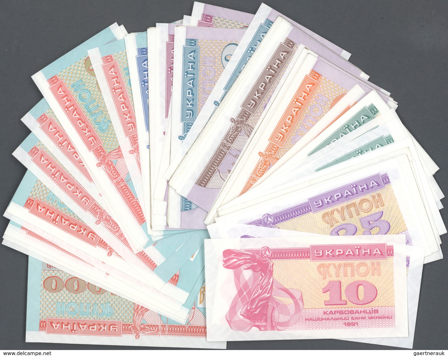 Ukraina / Ukraine: huge set with 337 Banknotes of the Ukrainian National Bank issues 1991 - 1995, co
