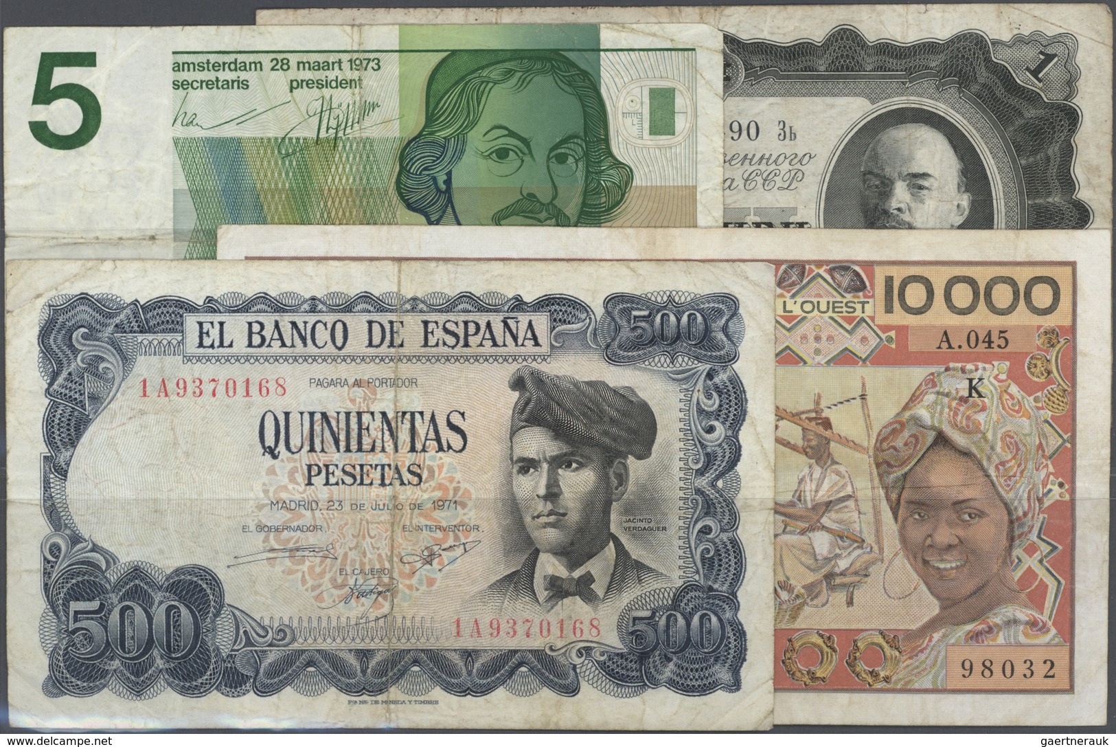 Alle Welt: Collection With 206 Banknotes From All Over The World In Used Condition, Some Well Worn, - Other & Unclassified