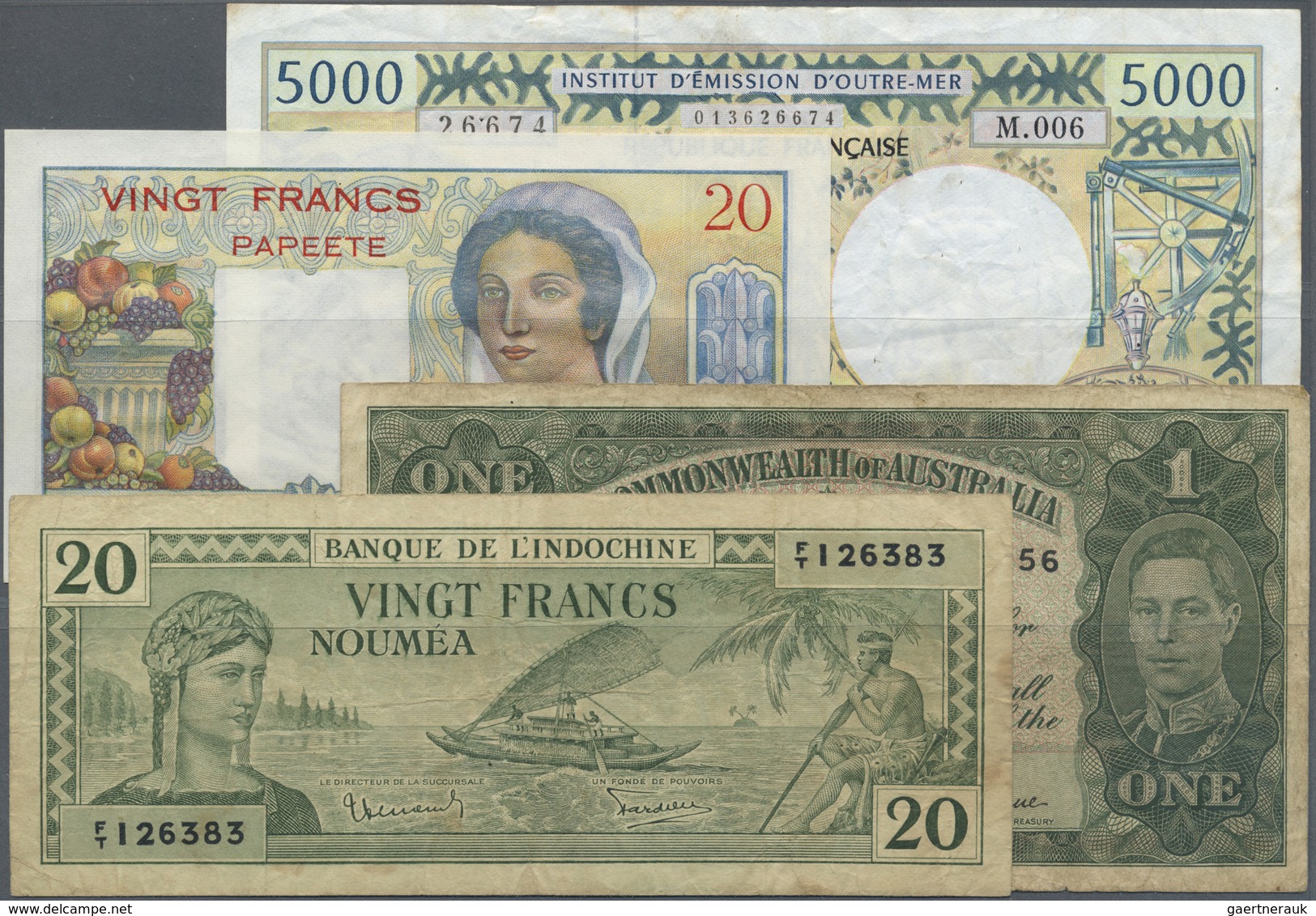 Alle Welt: Set With 18 Banknotes Australia And French Pacific Comprising 2 X 500, 1000 And 5000 Fran - Altri & Non Classificati