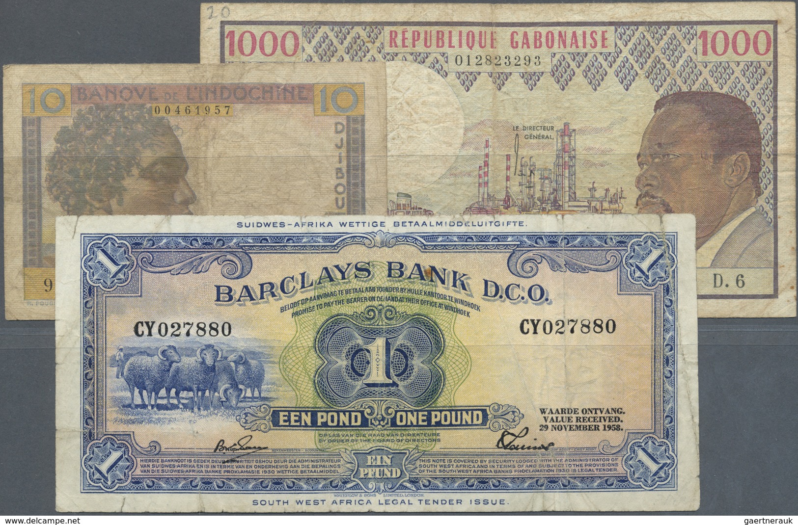 Africa / Afrika: Small Lot With 3 Banknotes Djibouti - Banque De L'Indochine 10 Francs ND(1946) P.19 - Autres - Afrique