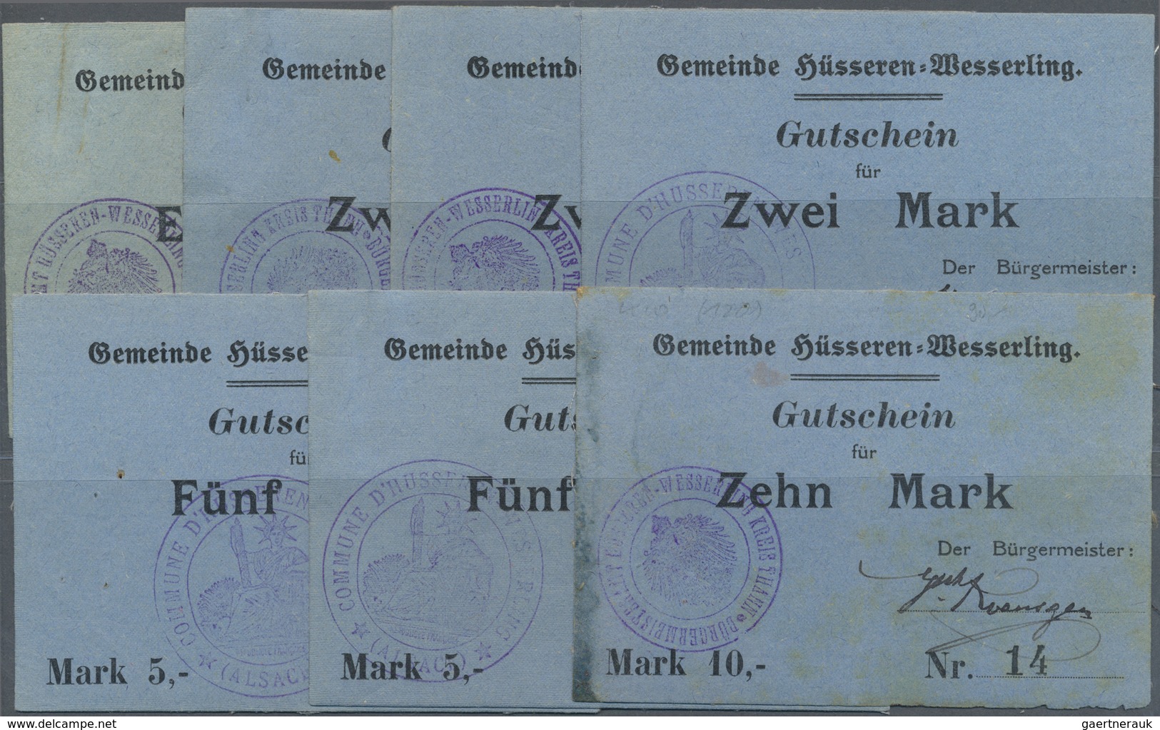 Deutschland - Notgeld - Elsass-Lothringen: Hüsseren-Wesserling, Oberelsass, Gemeinde, 1 (dt. Stempel - Altri & Non Classificati