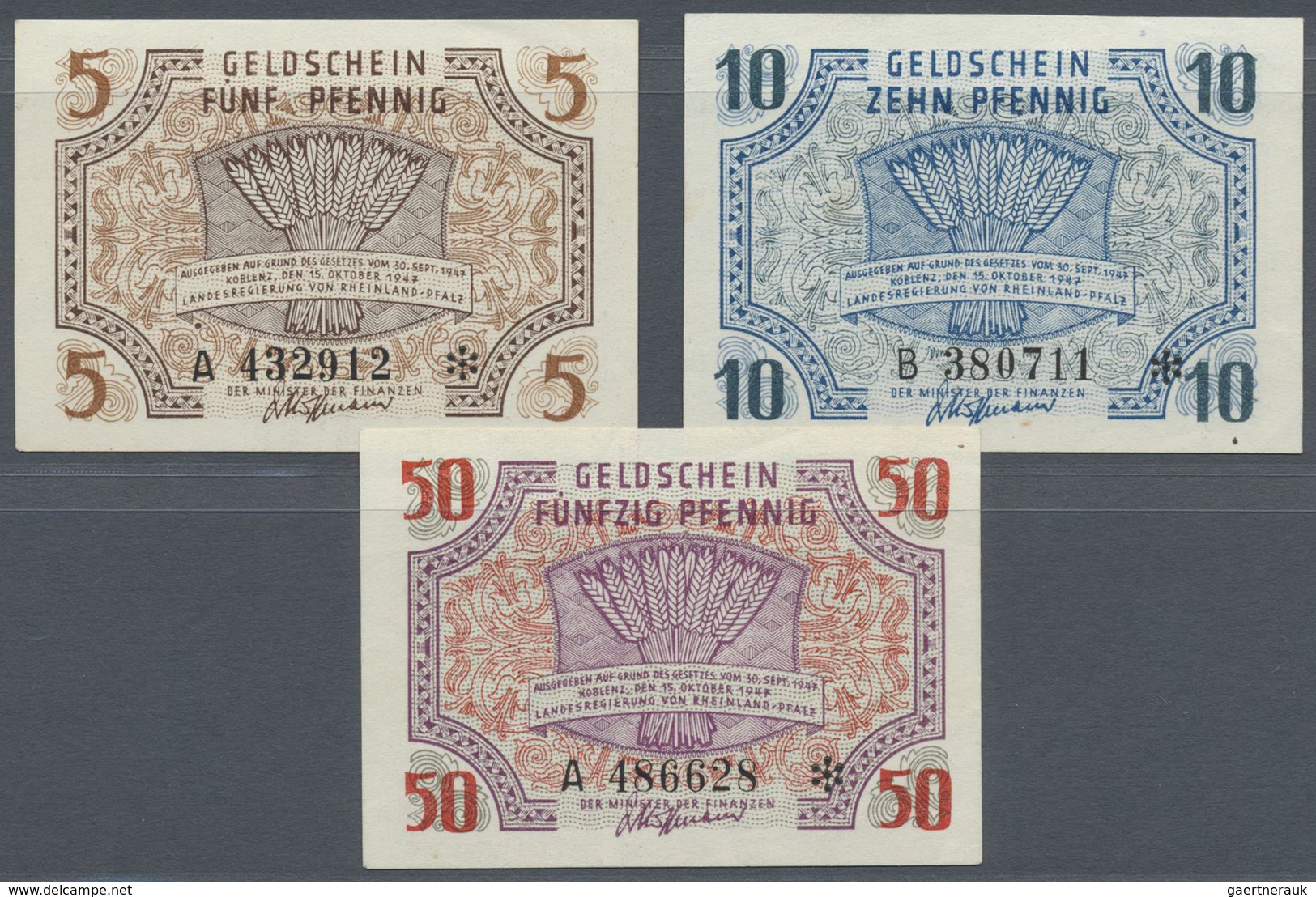 Deutschland - Alliierte Miltärbehörde + Ausgaben 1945-1948: Kleingeldscheine 1947, Land Rheinland-Pf - Autres & Non Classés