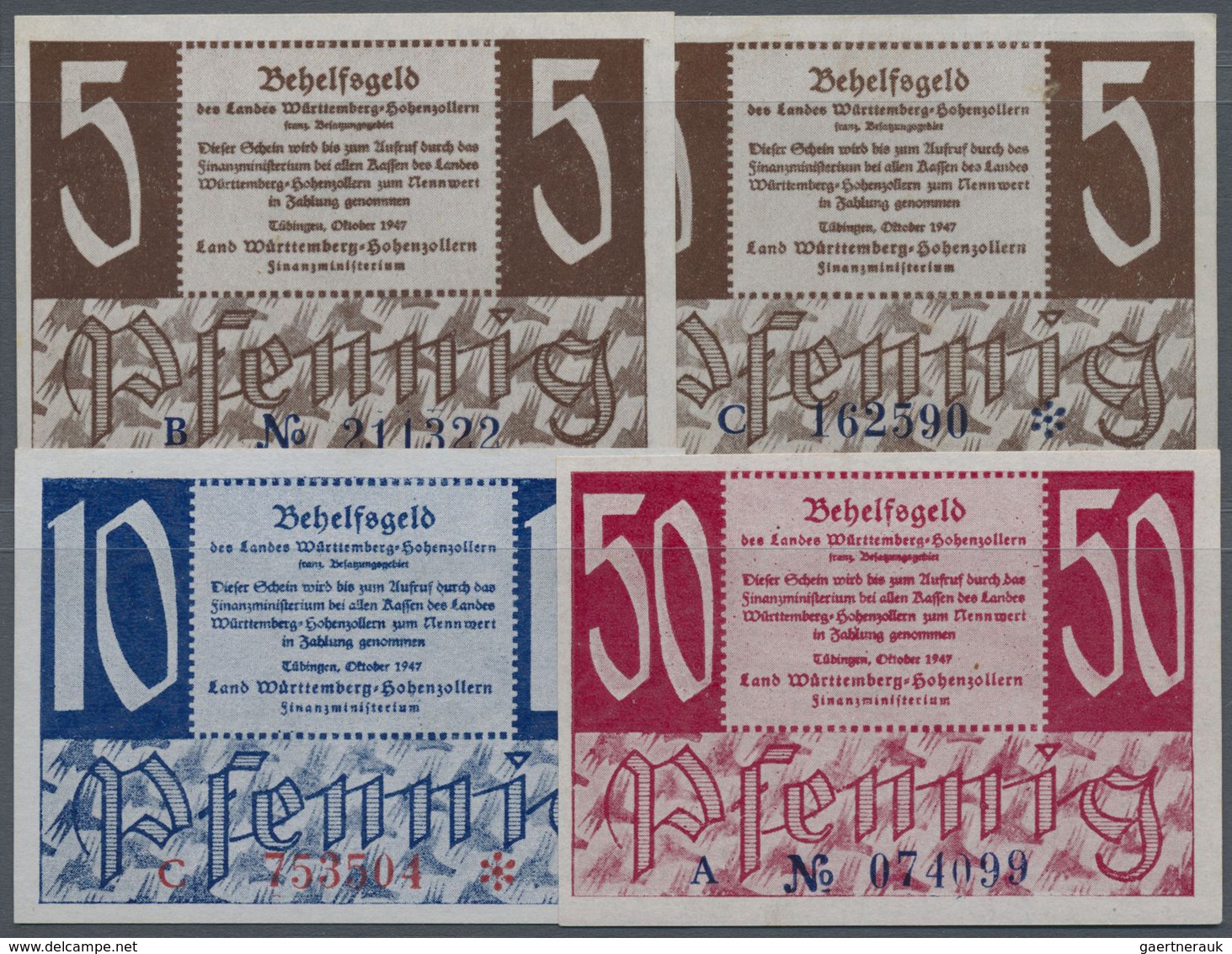Deutschland - Alliierte Miltärbehörde + Ausgaben 1945-1948: Kleingeldscheine 1947, Land Württemberg- - Autres & Non Classés